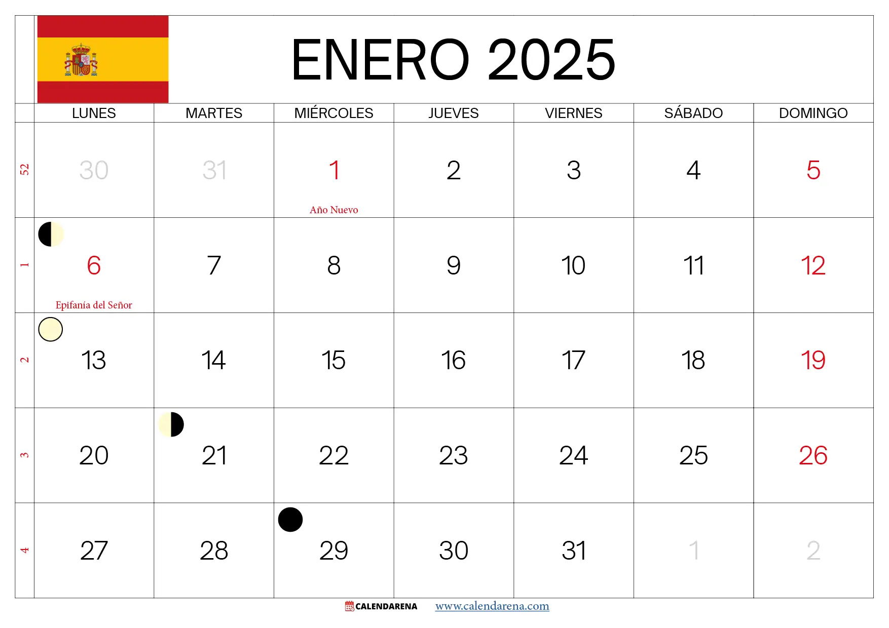 Calendario Enero 2025 Con Festivos españa