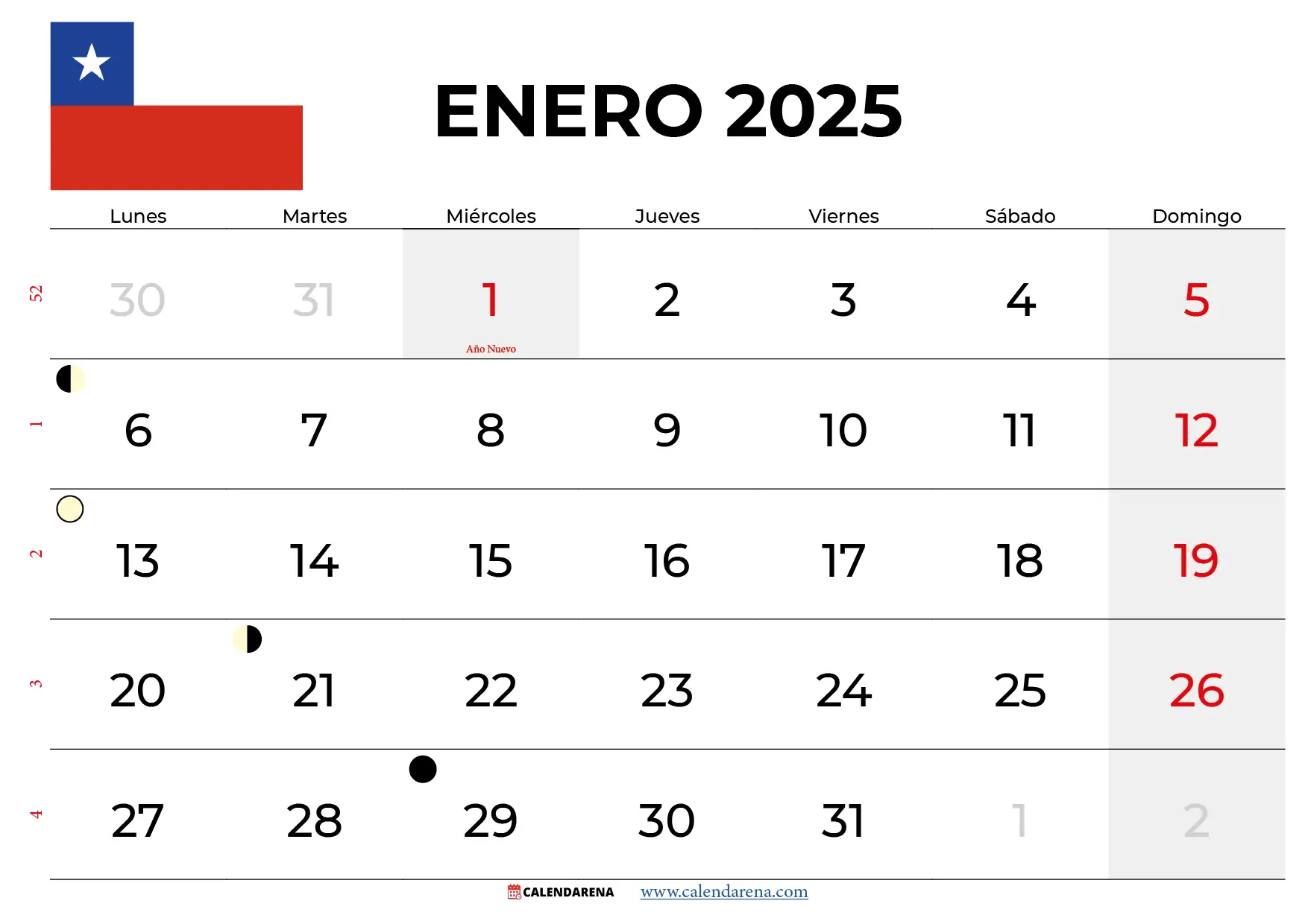 Calendario Enero 2025 chile