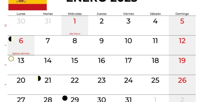 Calendario Enero 2025 españa
