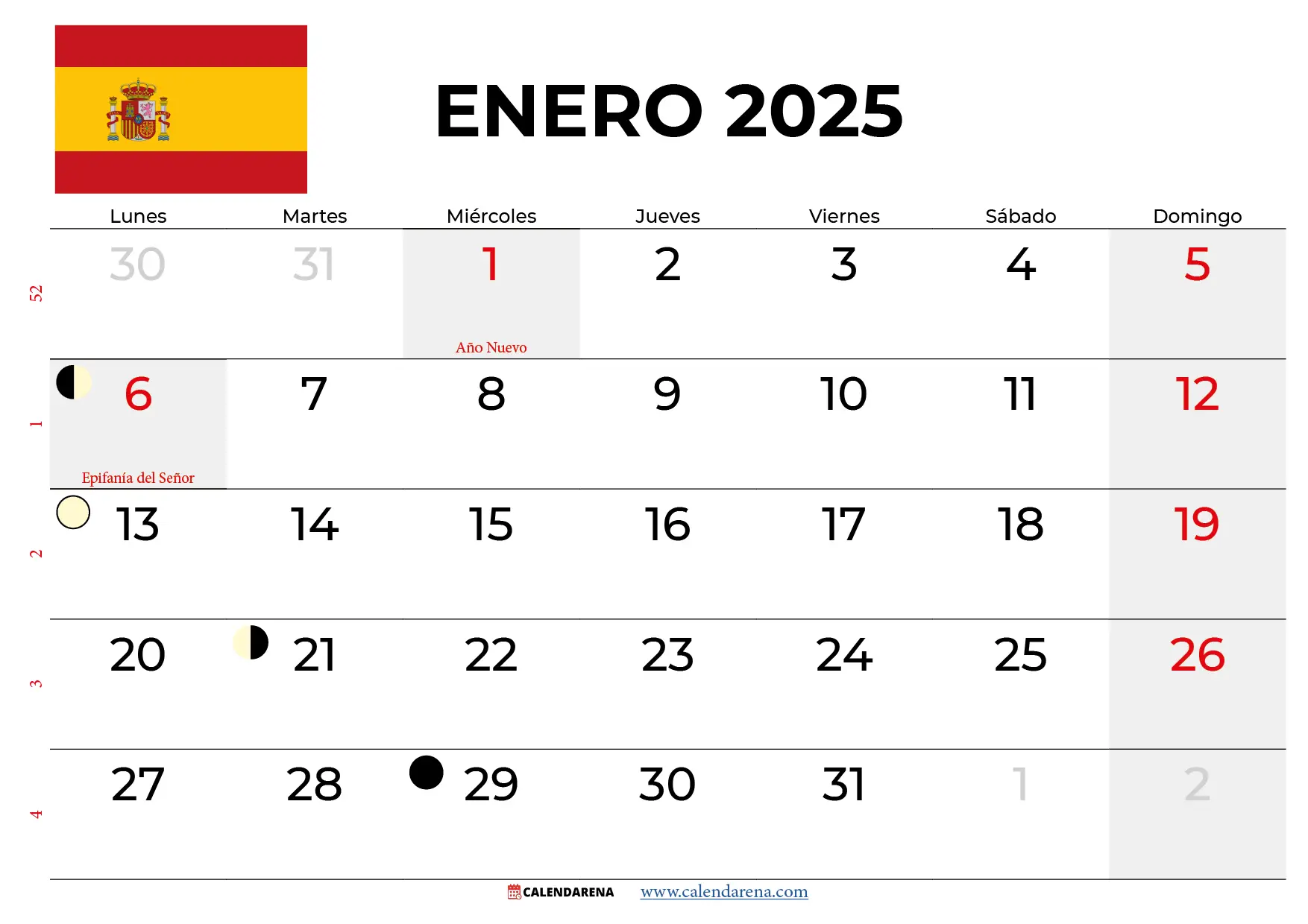 Calendario Enero 2025 españa