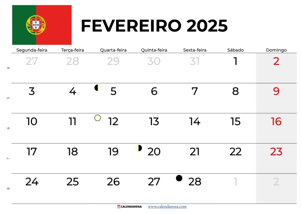 Calendário Fevereiro 2025 Portugal