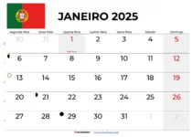 Calendário Janeiro 2025 Portugal