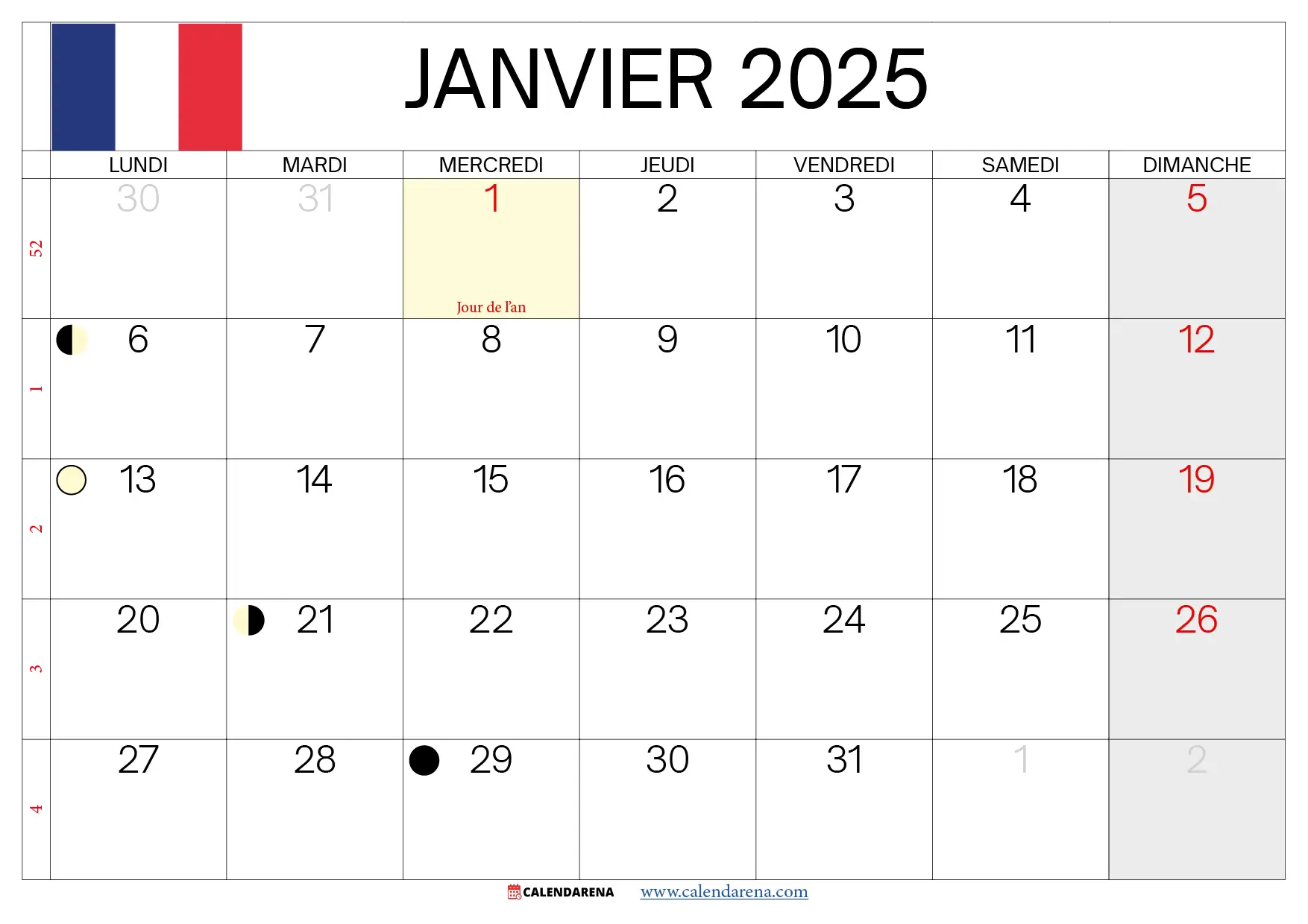 Calendrier 2025 Janvier