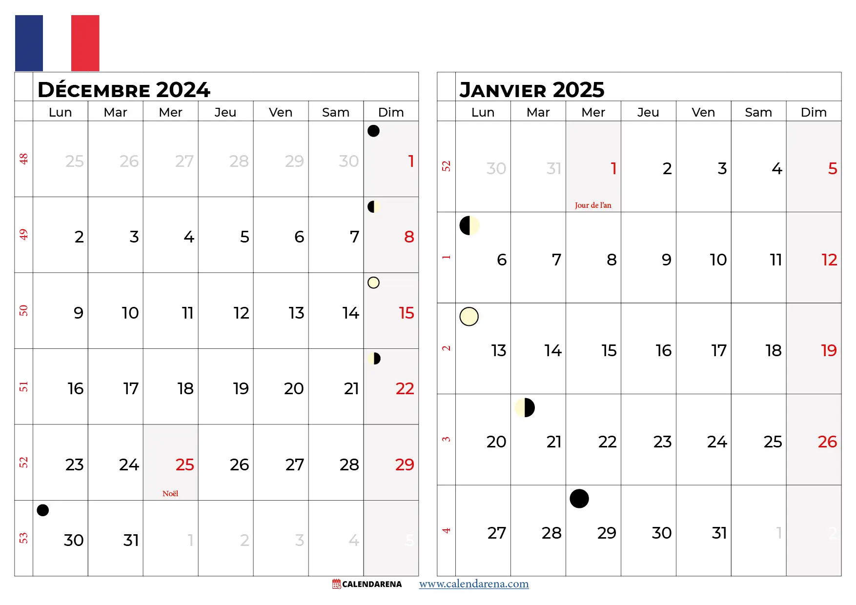 Calendrier Décembre 2024 Et Janvier 2025