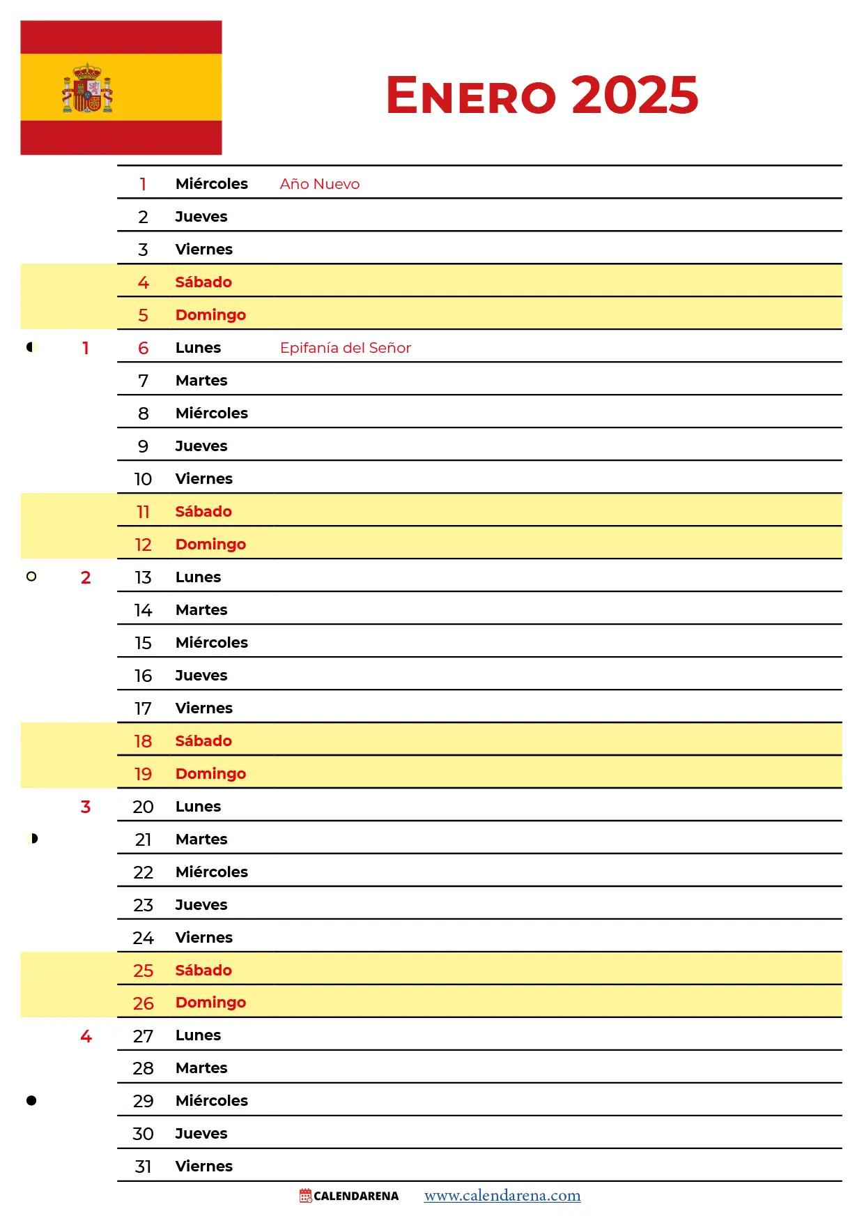 Enero 2025 Calendario españa