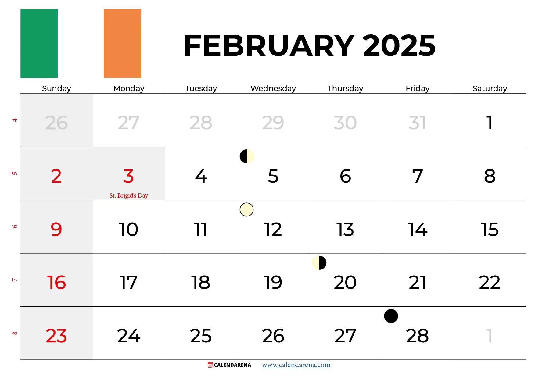 February Calendar 2025 Ireland