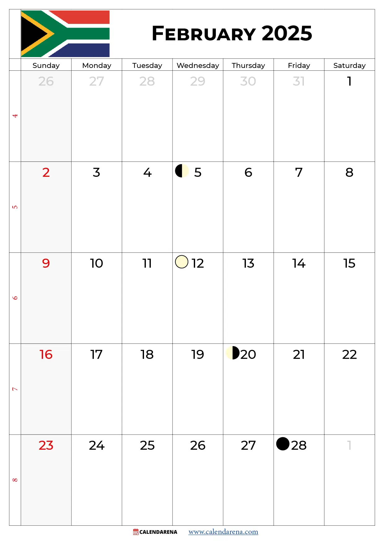 February Calendar 2025 With Holidays South Africa