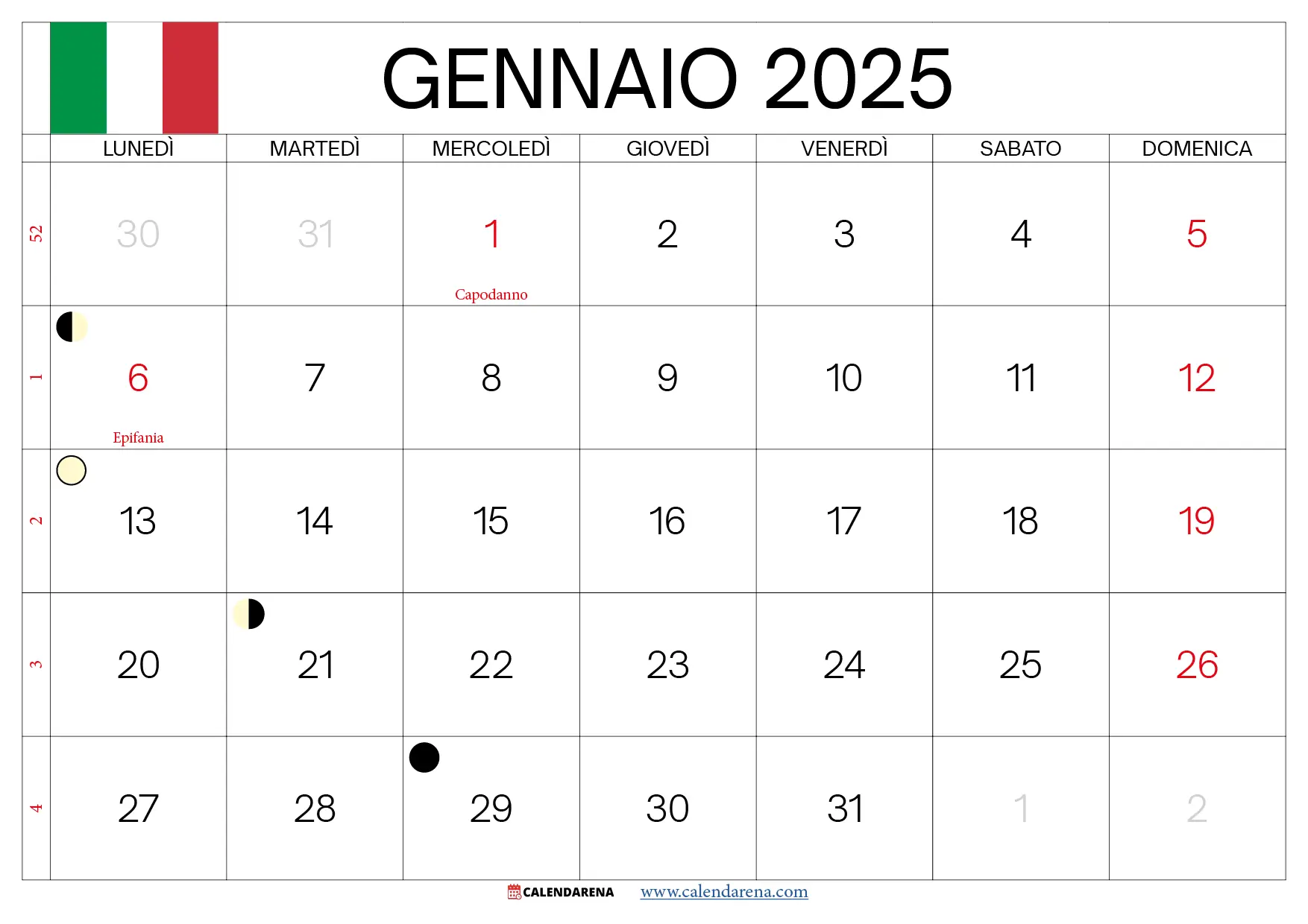 Gennaio 2025 Calendario
