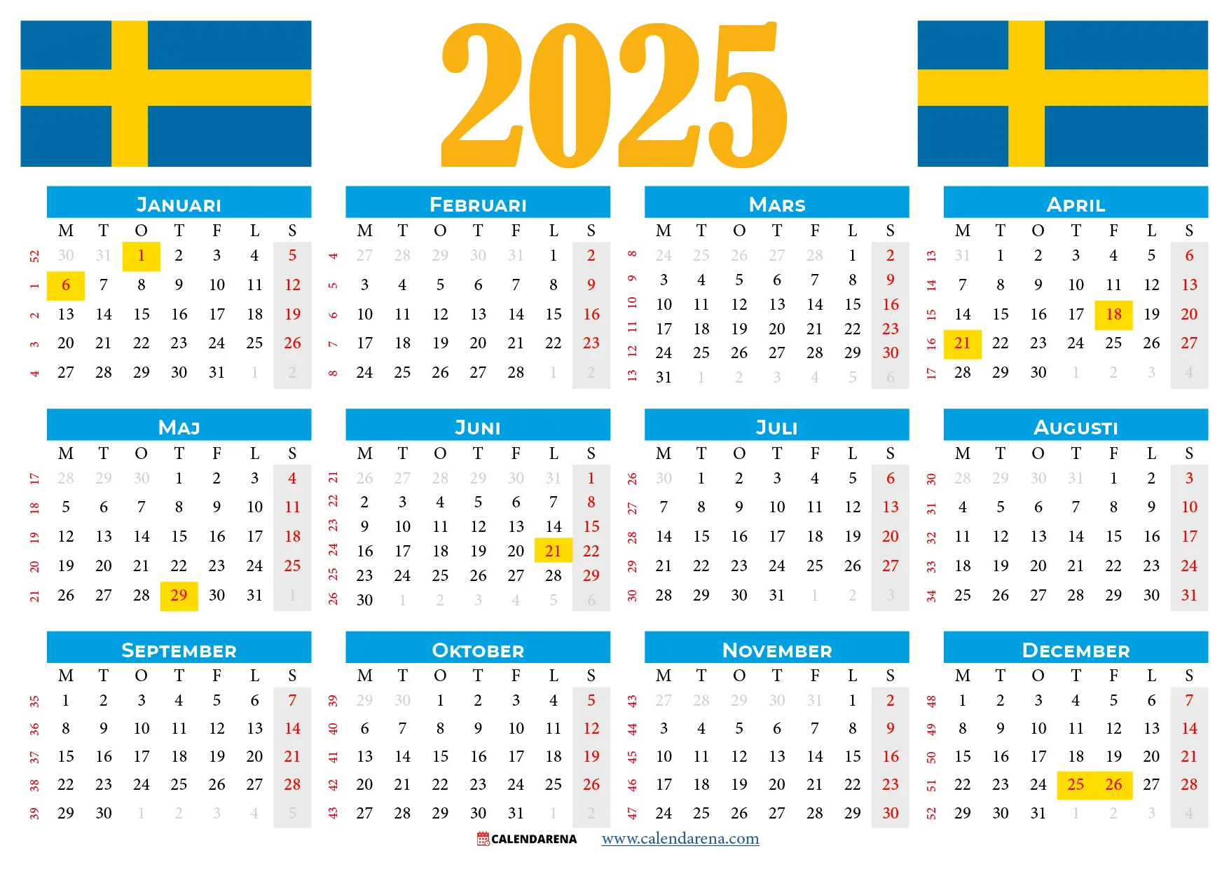 Kalender 2025 Med Veckor Sverige Calendarena