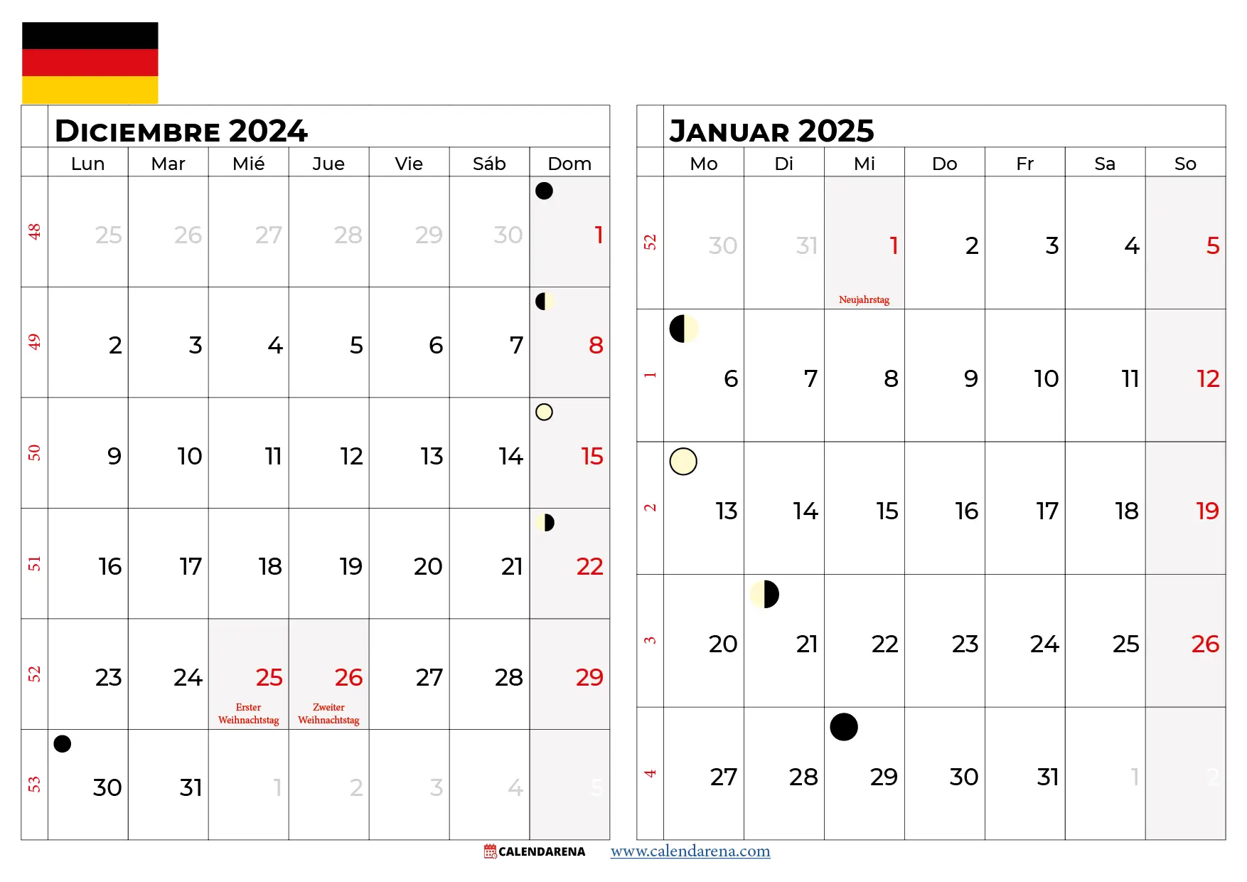 Kalender Dezember 2024 Januar 2025