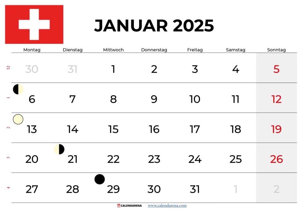 Kalender Januar 2025 schweiz