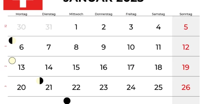 Kalender Januar 2025 schweiz