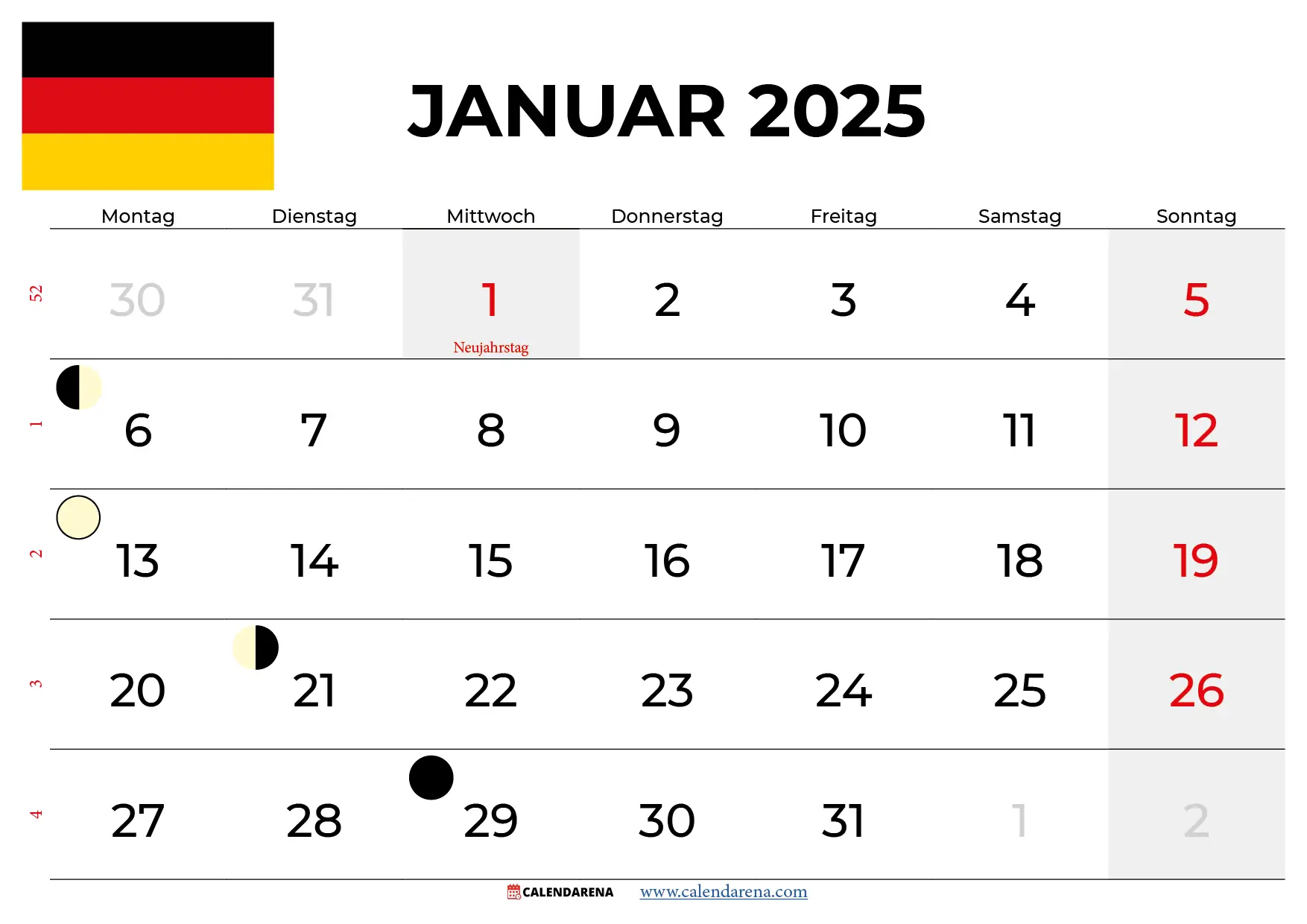 Kalender Januar 2025