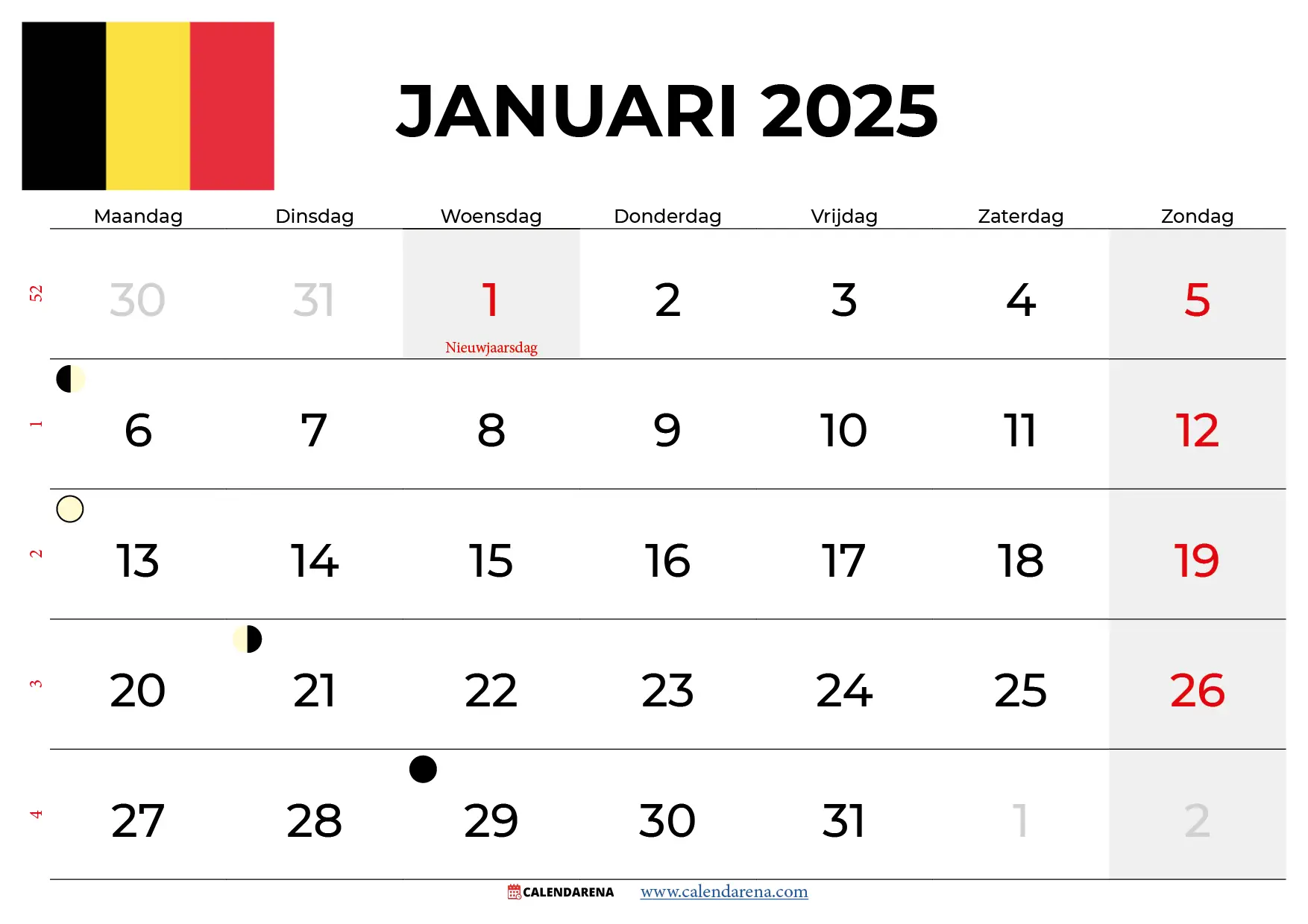Kalender Januari 2025 België