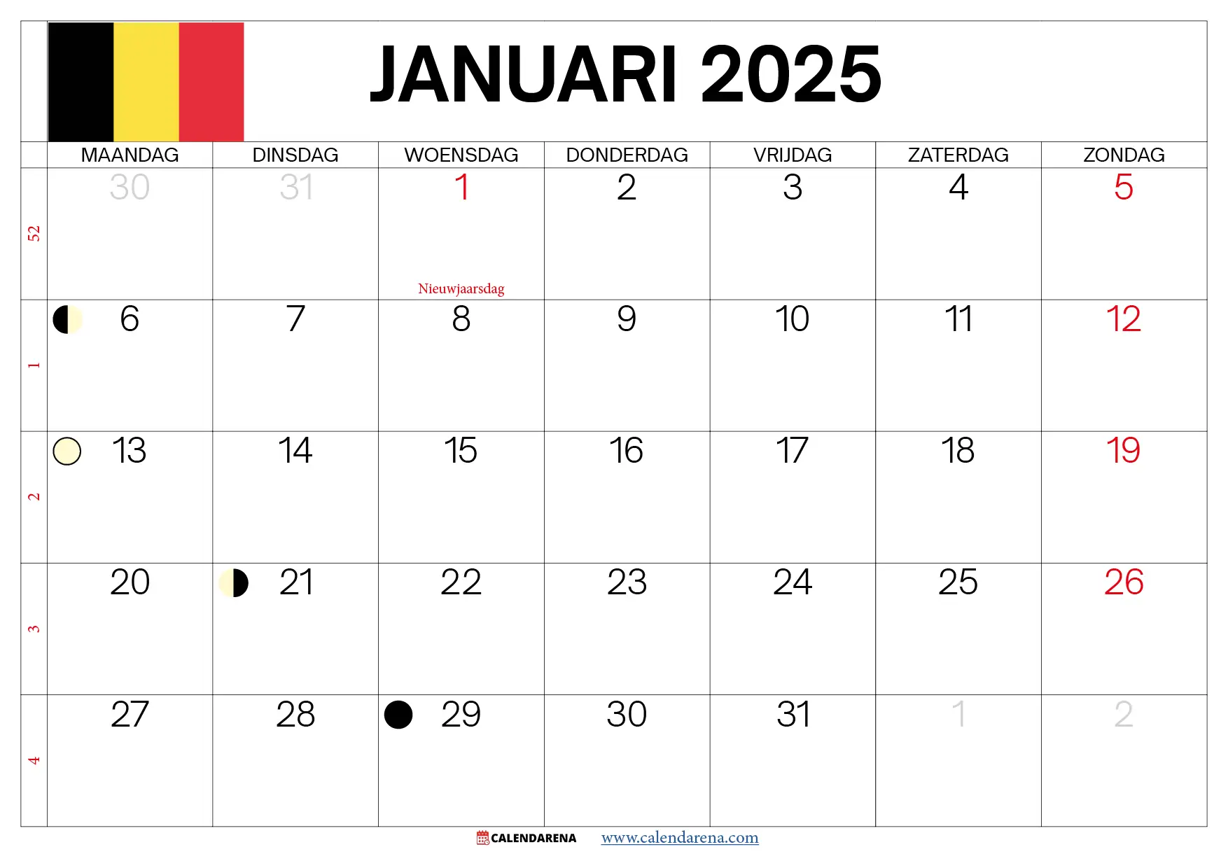Kalender Januari 2025 Pdf België