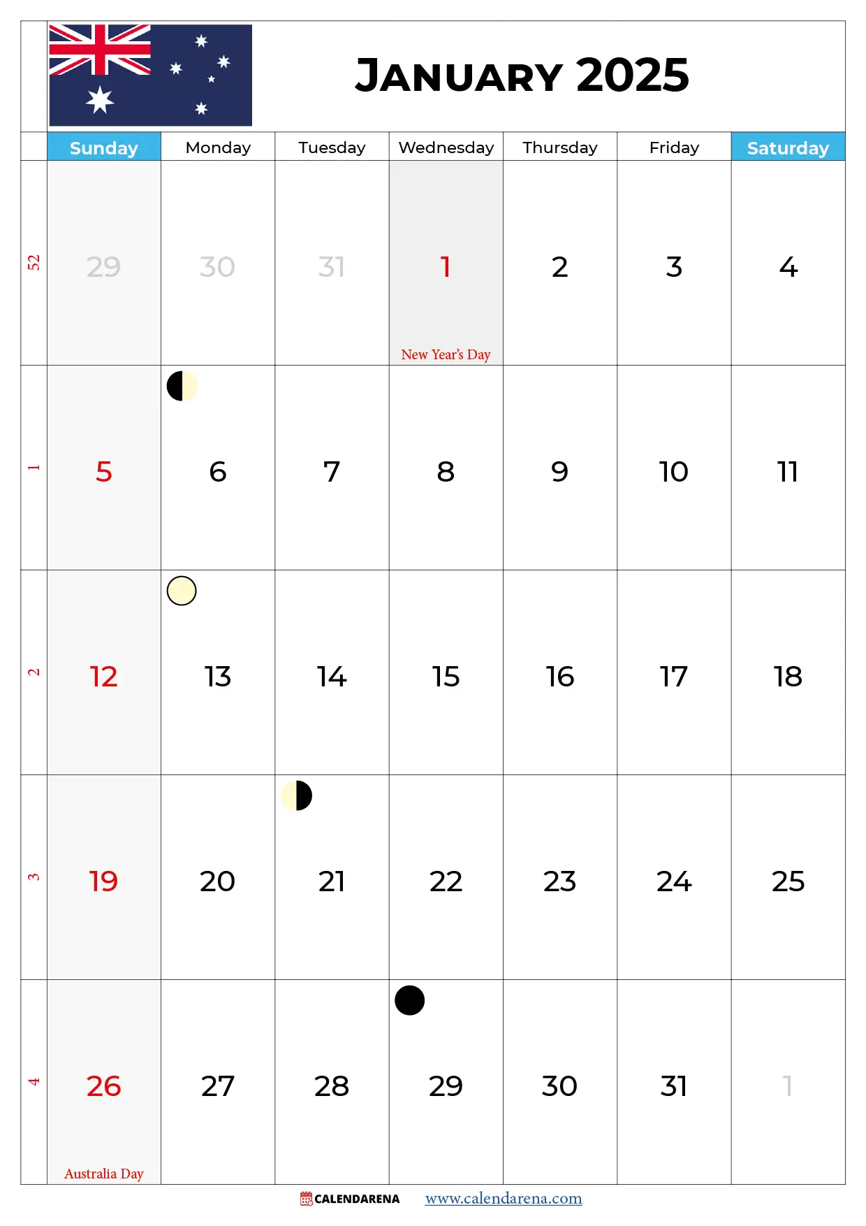 calendar january 2025 australia