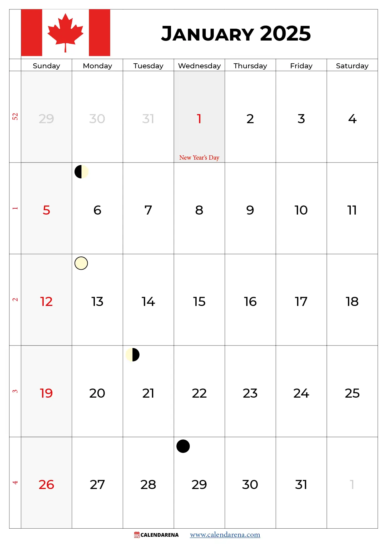 calendar january 2025 canada