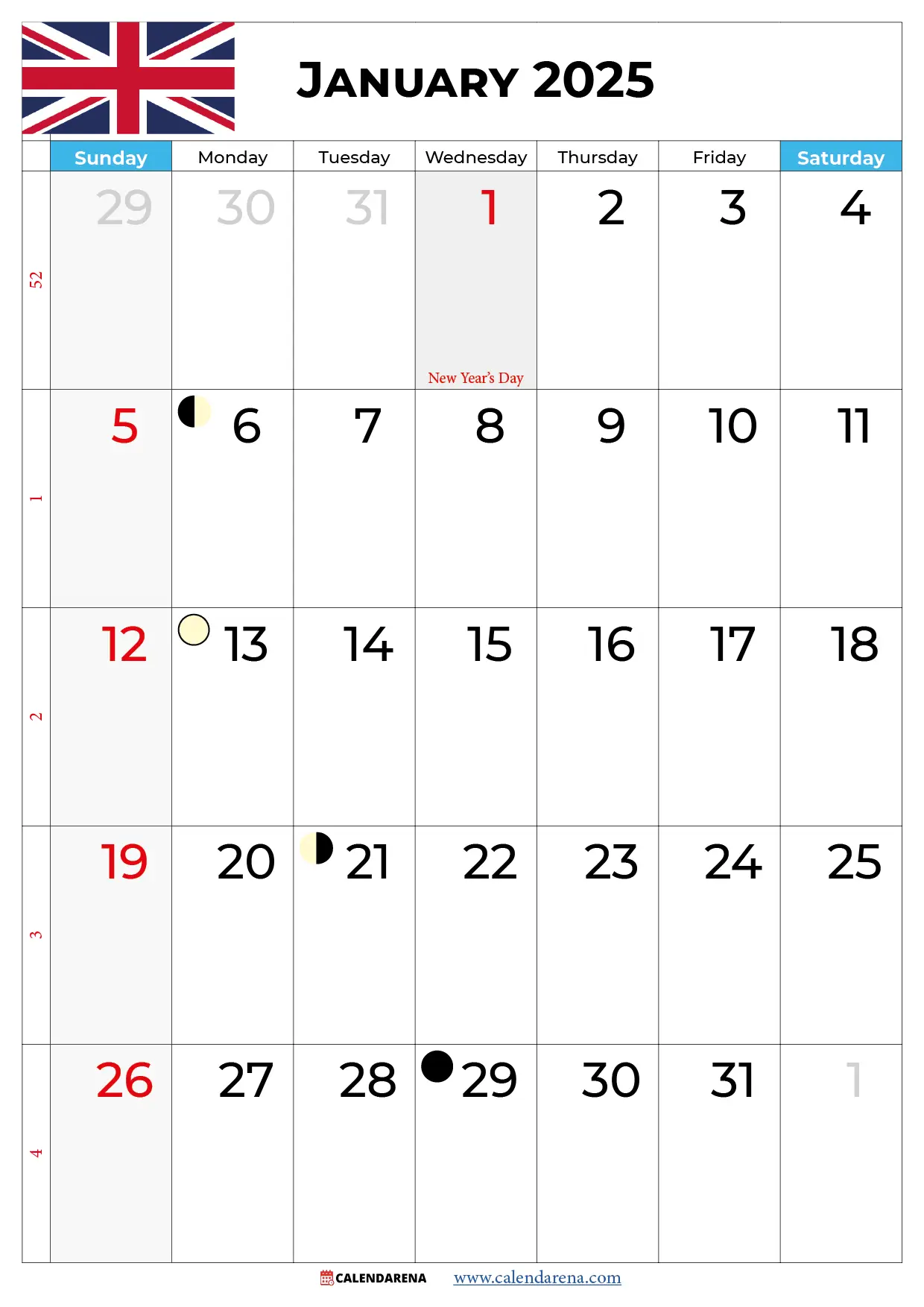 calendar january 2025 uk