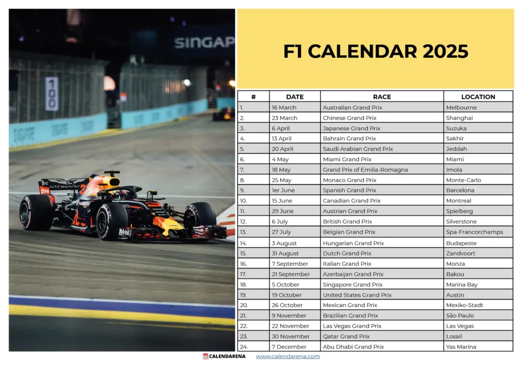 f1 calendar 2025