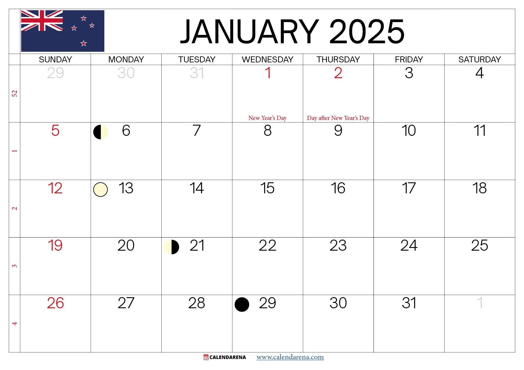 jan 2025 calendar NZ