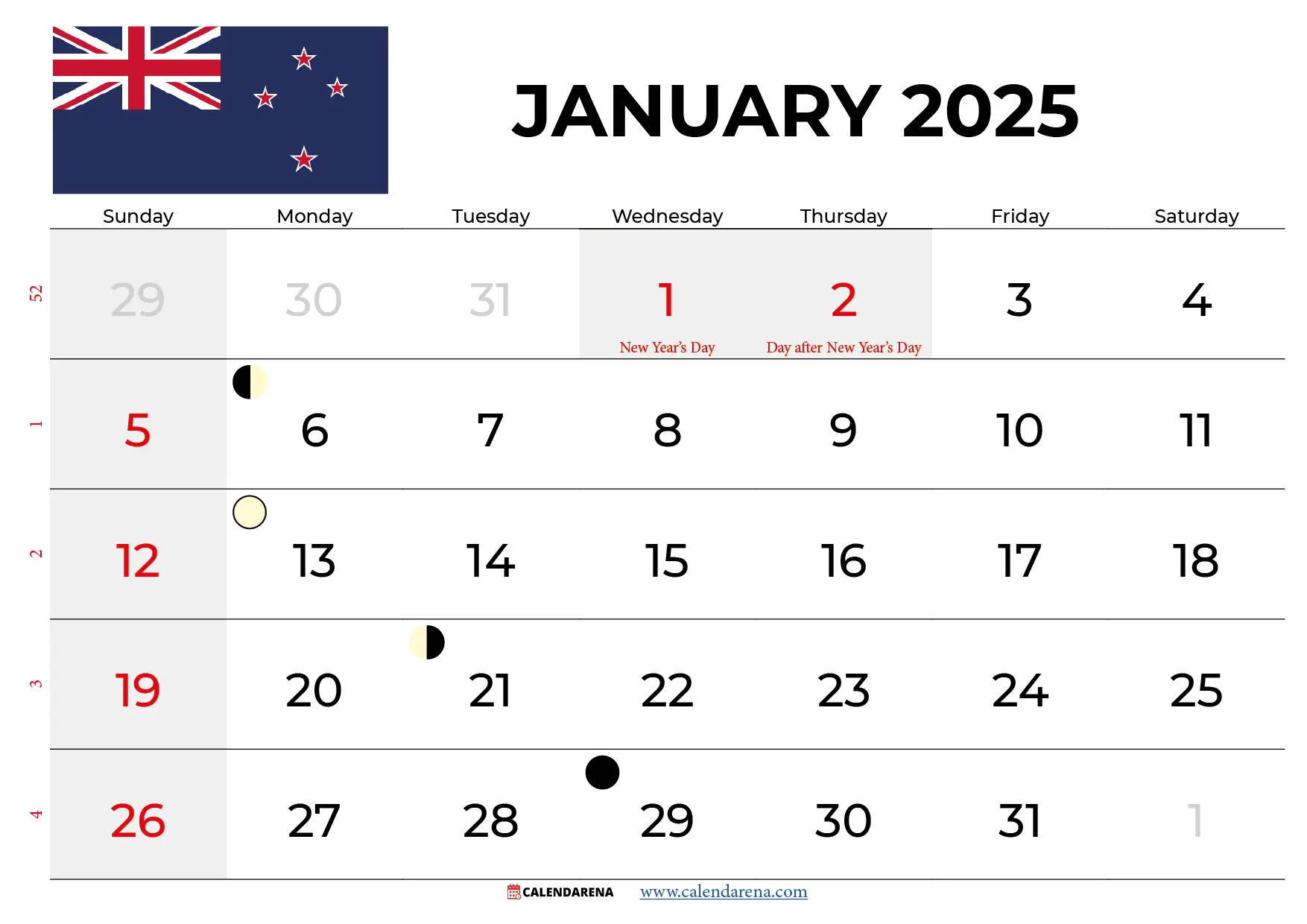 january 2025 calendar NZ