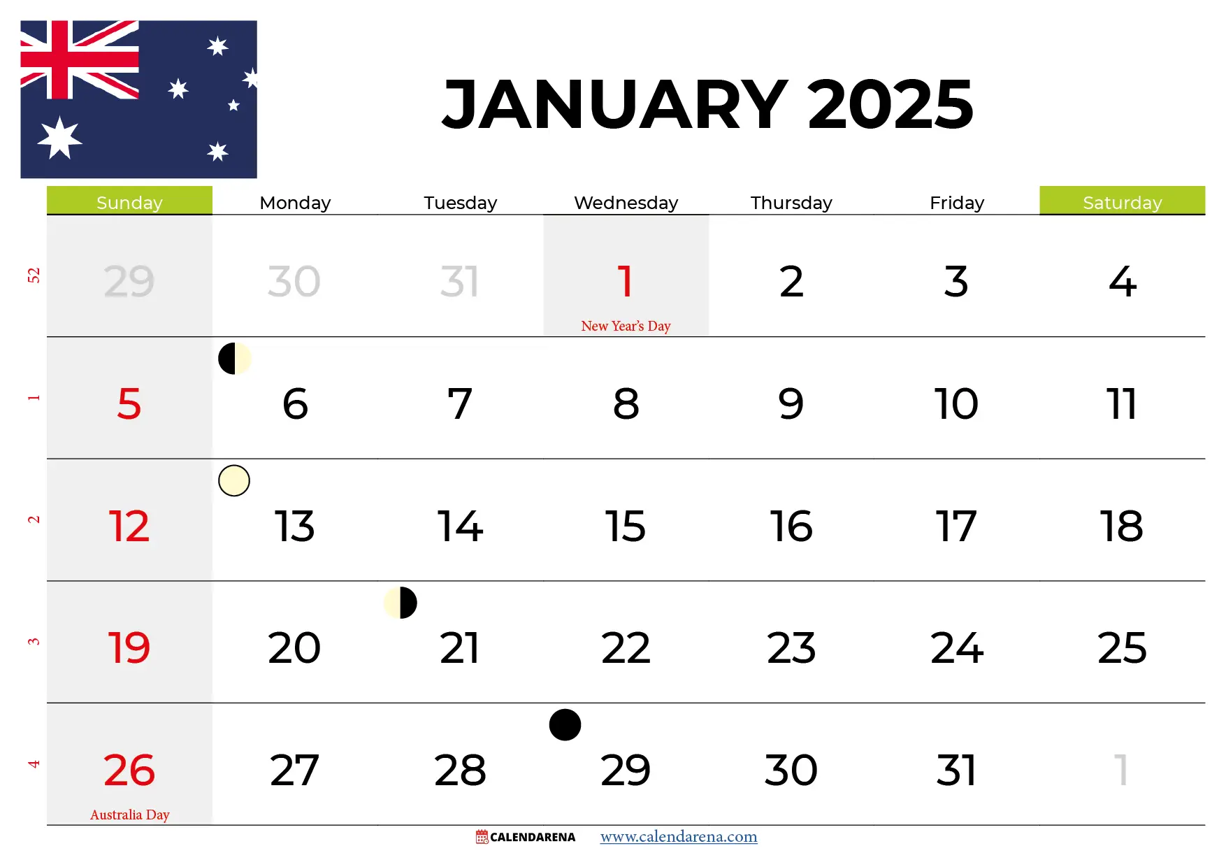 january 2025 calendar australia