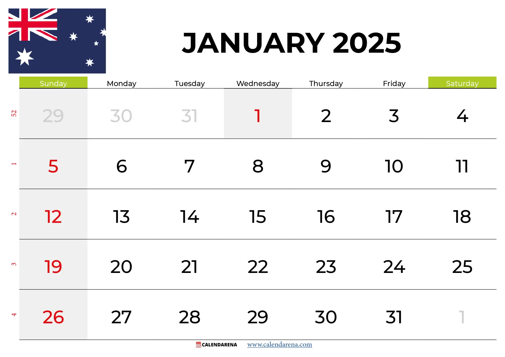 january 2025 calendar australia