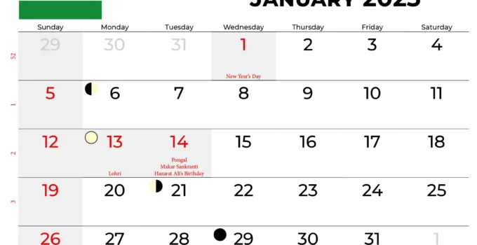 january 2025 calendar india