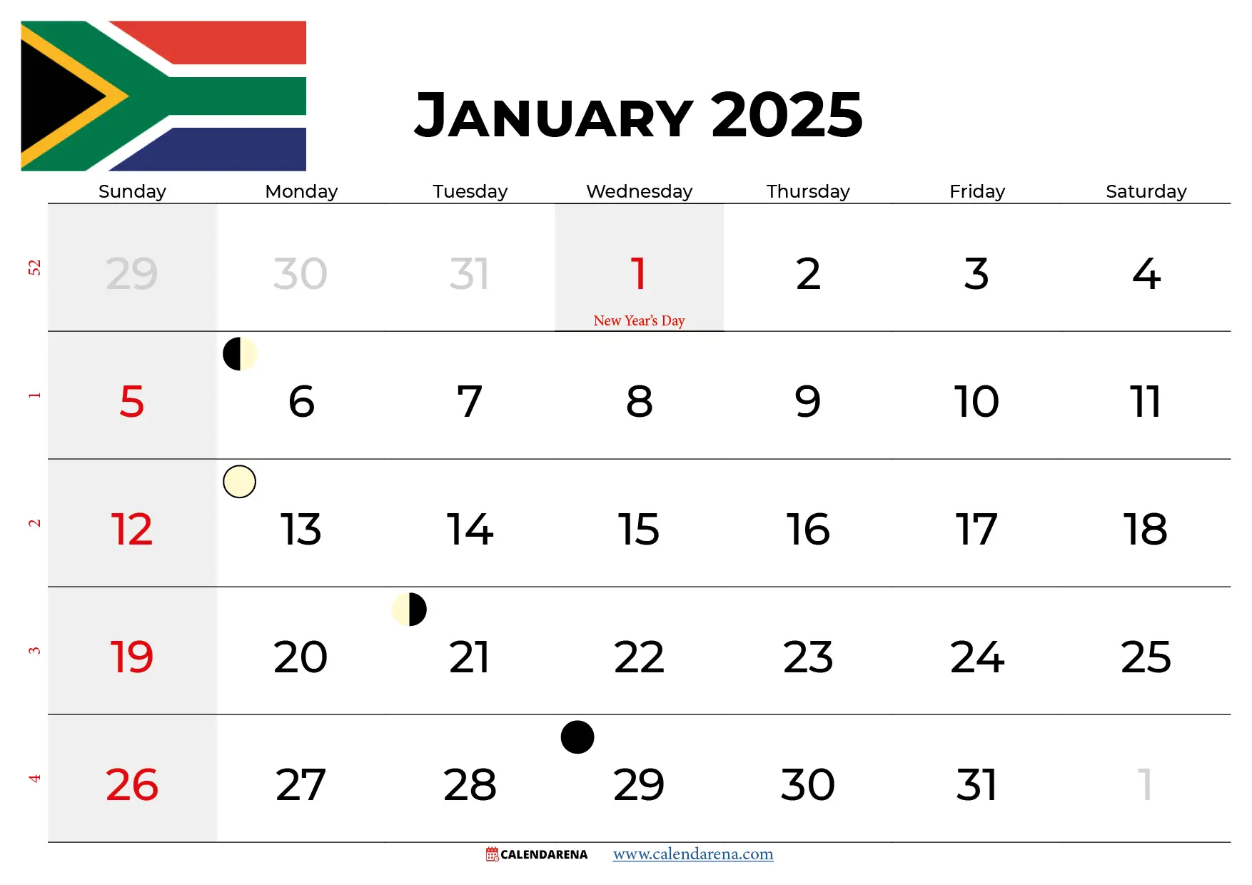 january 2025 calendar south africa