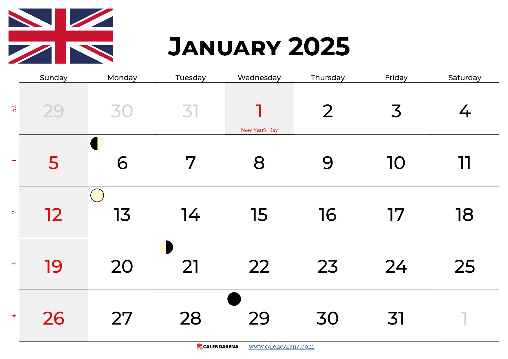 january 2025 calendar uk