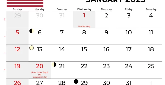 january 2025 calendar usa