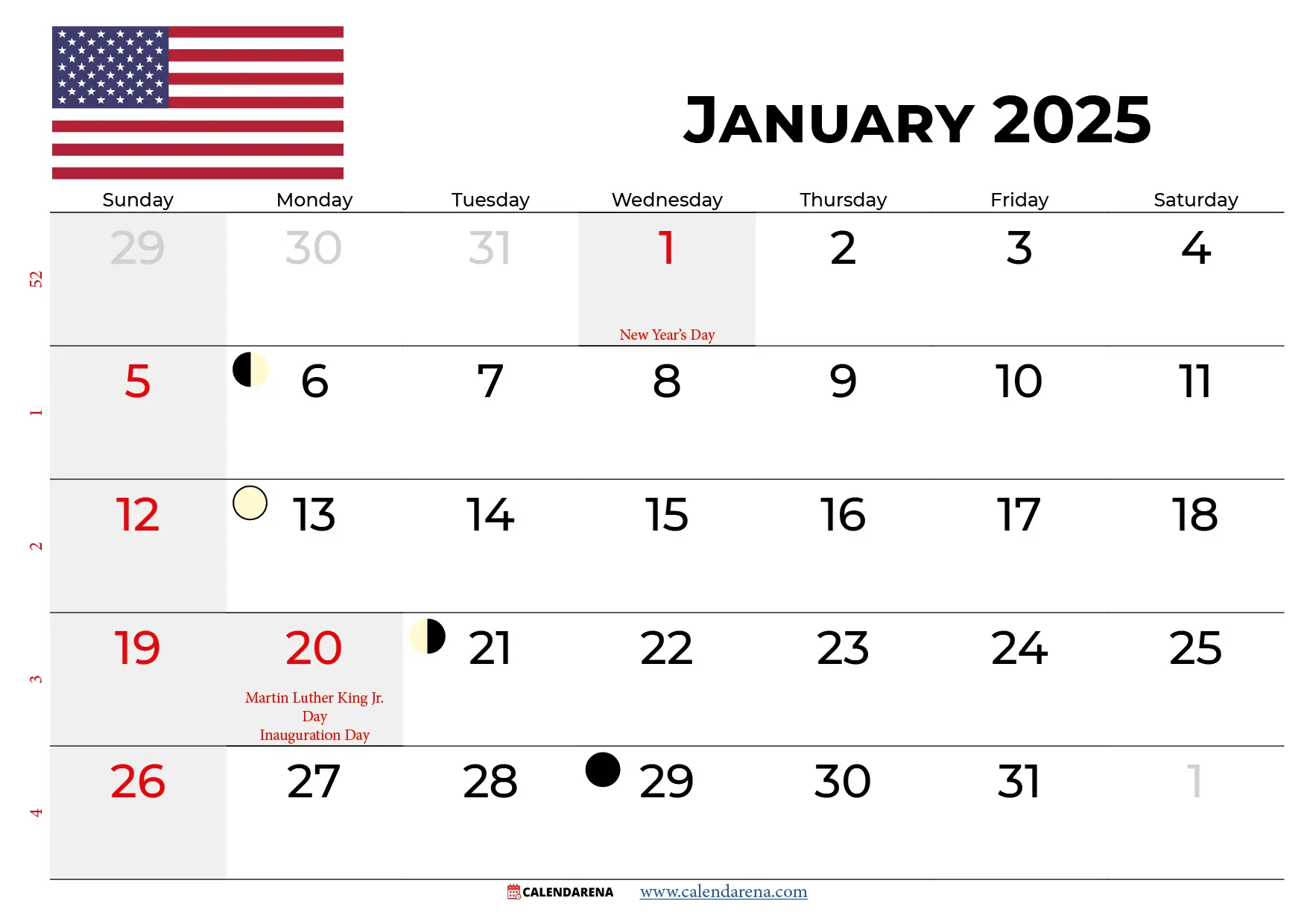 january 2025 calendar usa