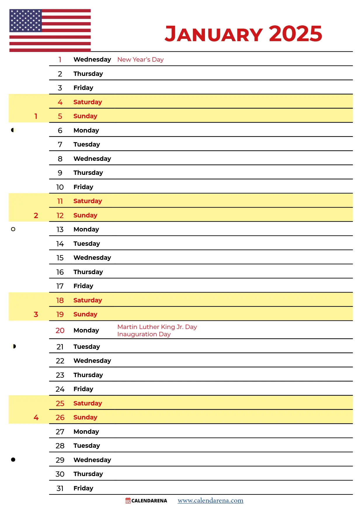 january 2025 calendar with holidays