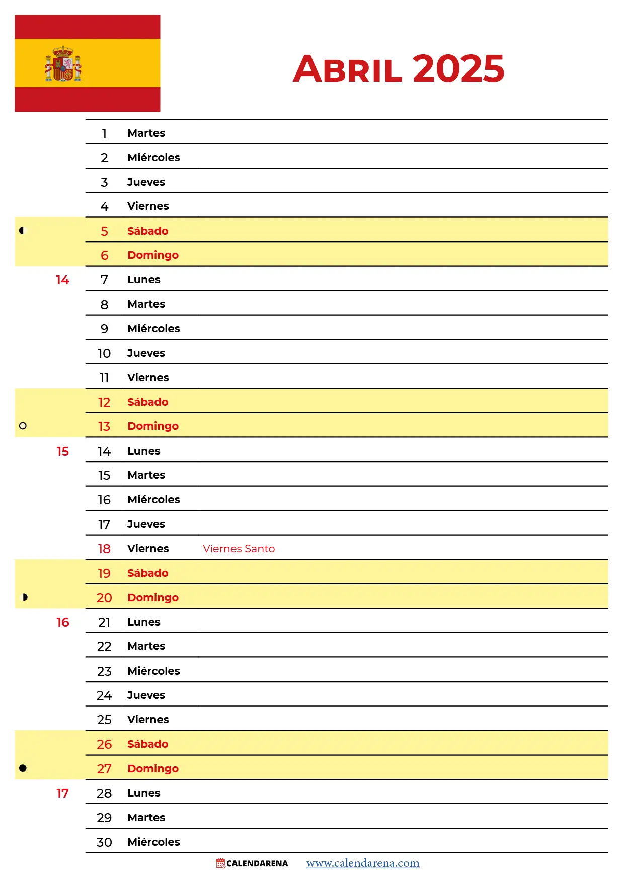 Abril Calendario 2025 España