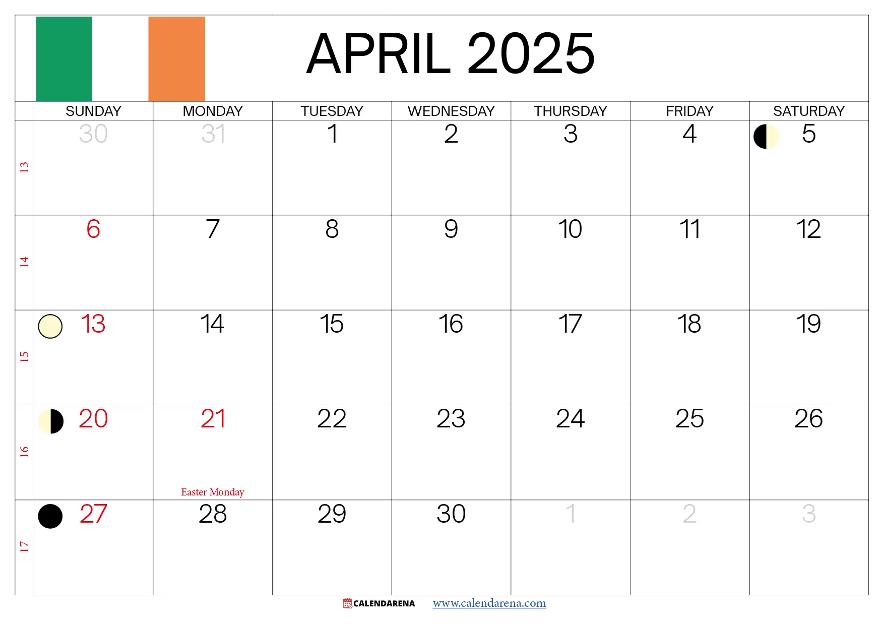 April 2025 Calendar Ireland