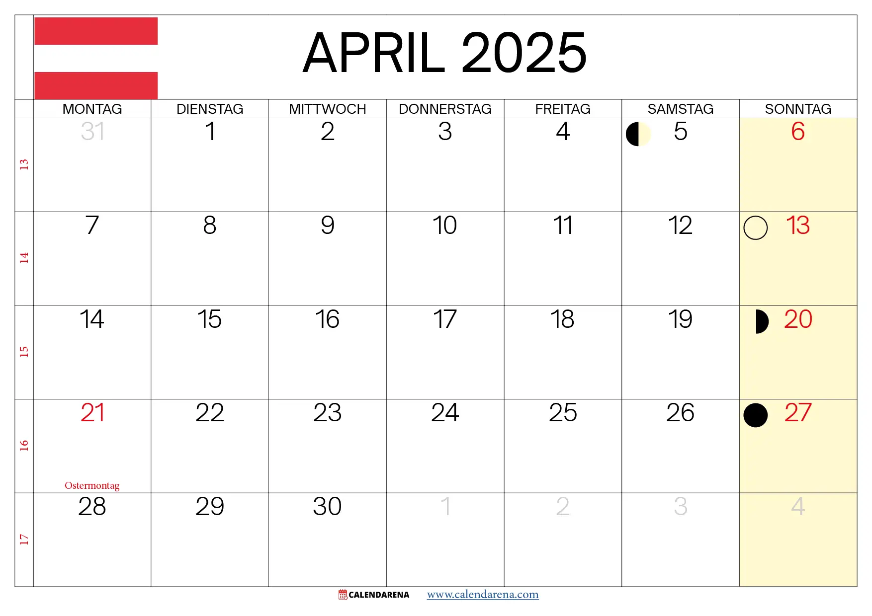 April 2025 Kalender österreich