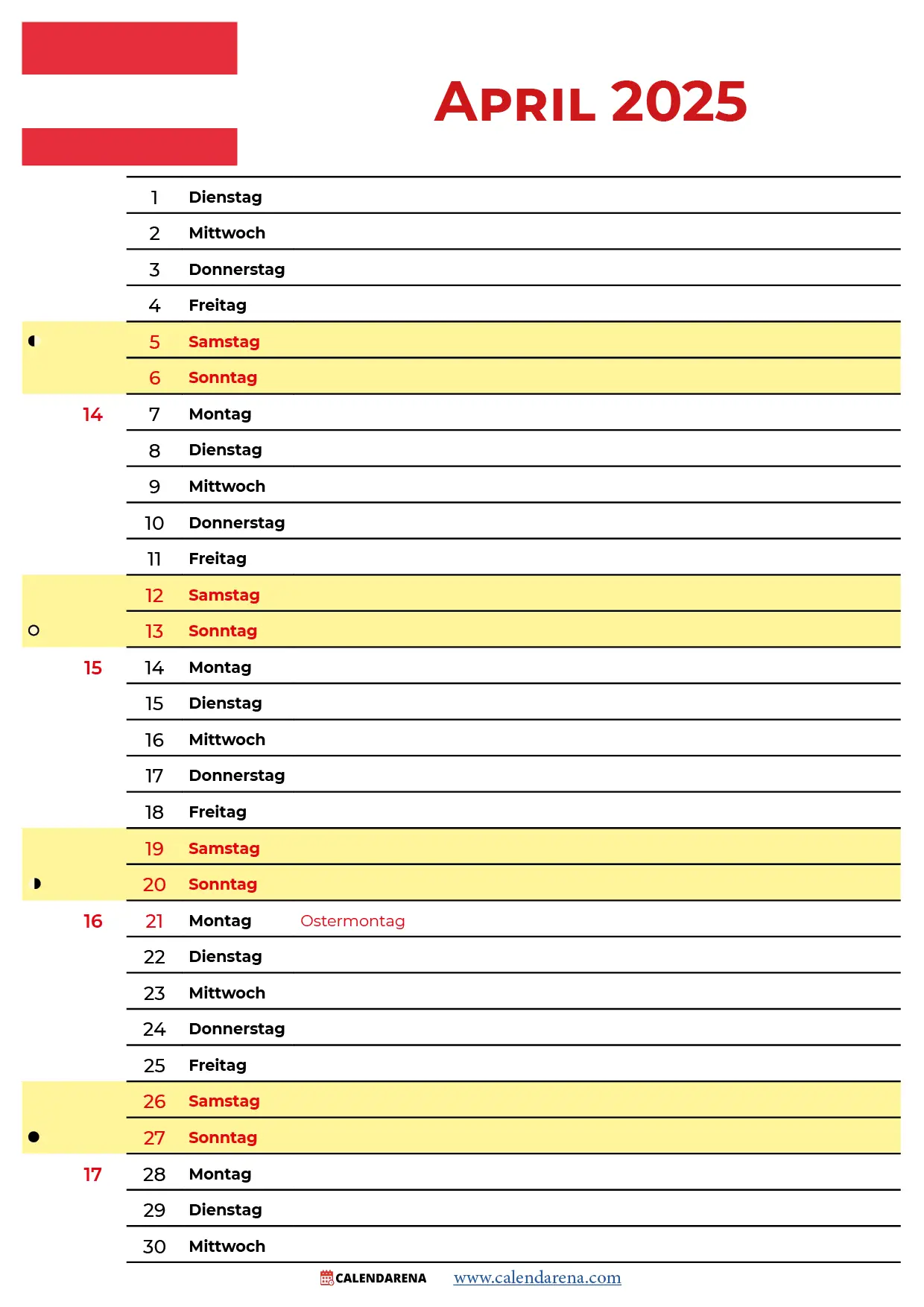 April 25 Kalender österreich