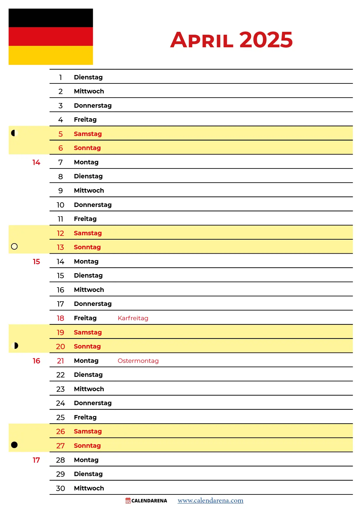 April 25 Kalender