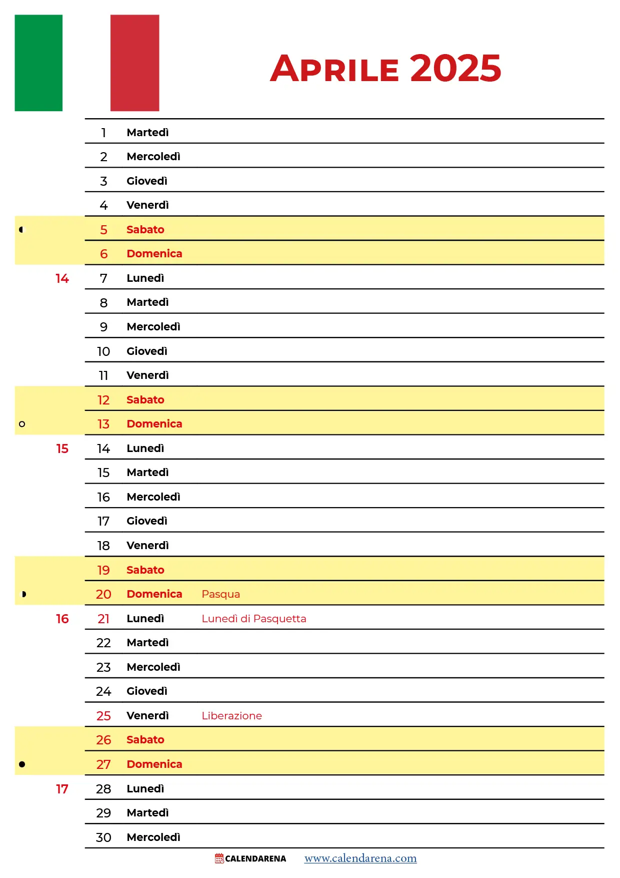 Calendario Aprile 2025 Da Stampare Italia