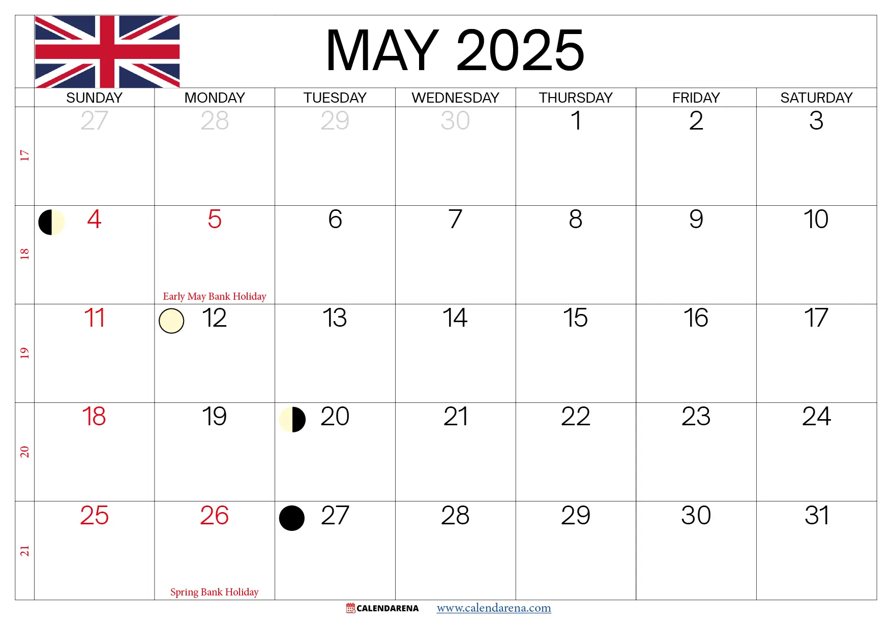 Calendar May 2025 Uk