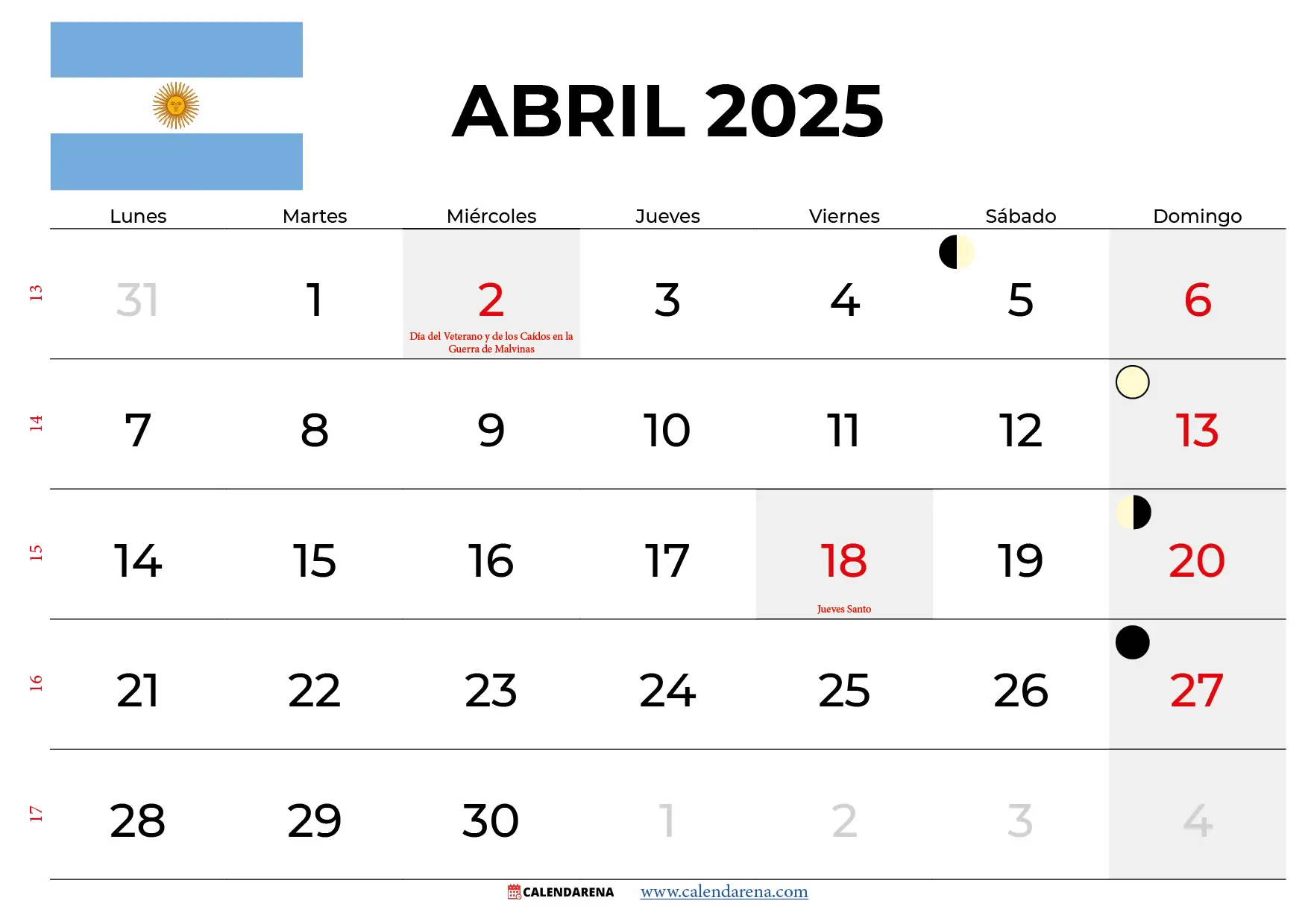 Calendario Abril 2025 Argentina