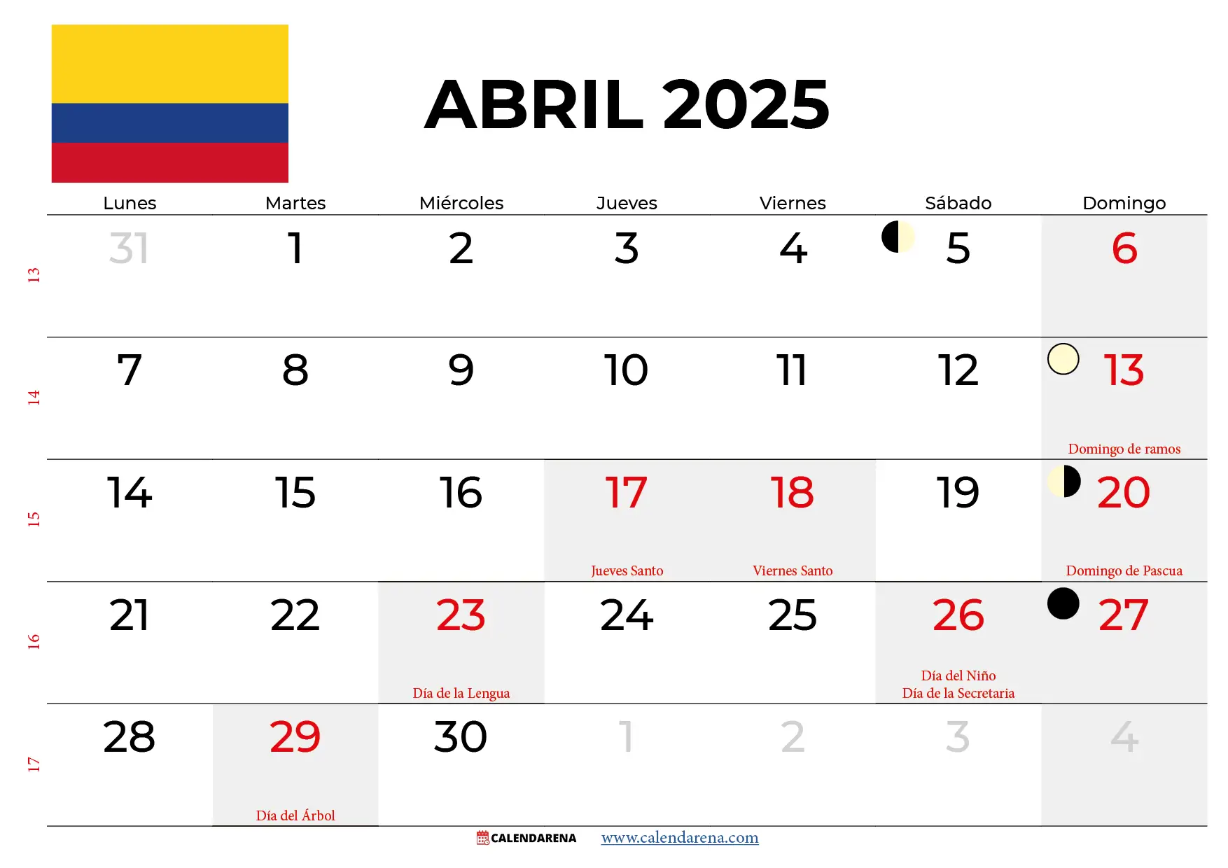 Calendario Abril 2025 Con Festivos Colombia