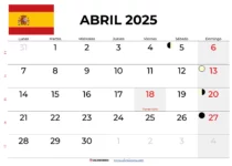 Calendario Abril 2025 Para Imprimir España