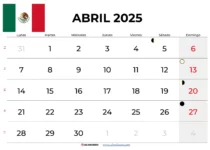 Calendario Abril 2025 Para Imprimir Mexico