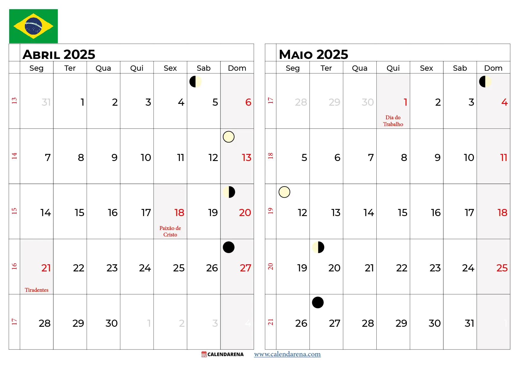 Calendário Abril e Maio 2025