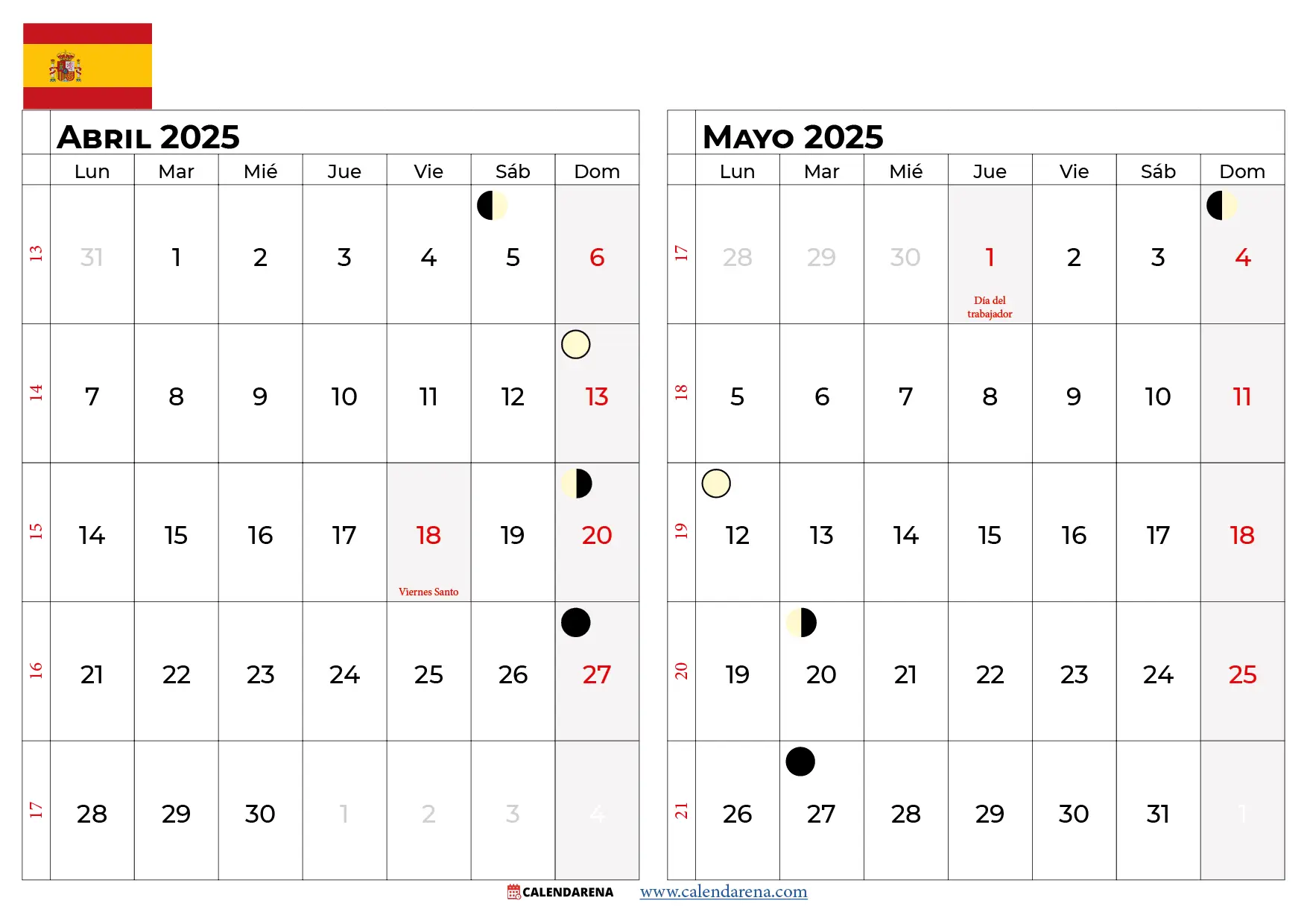 Calendario Abril y Mayo 2025 España