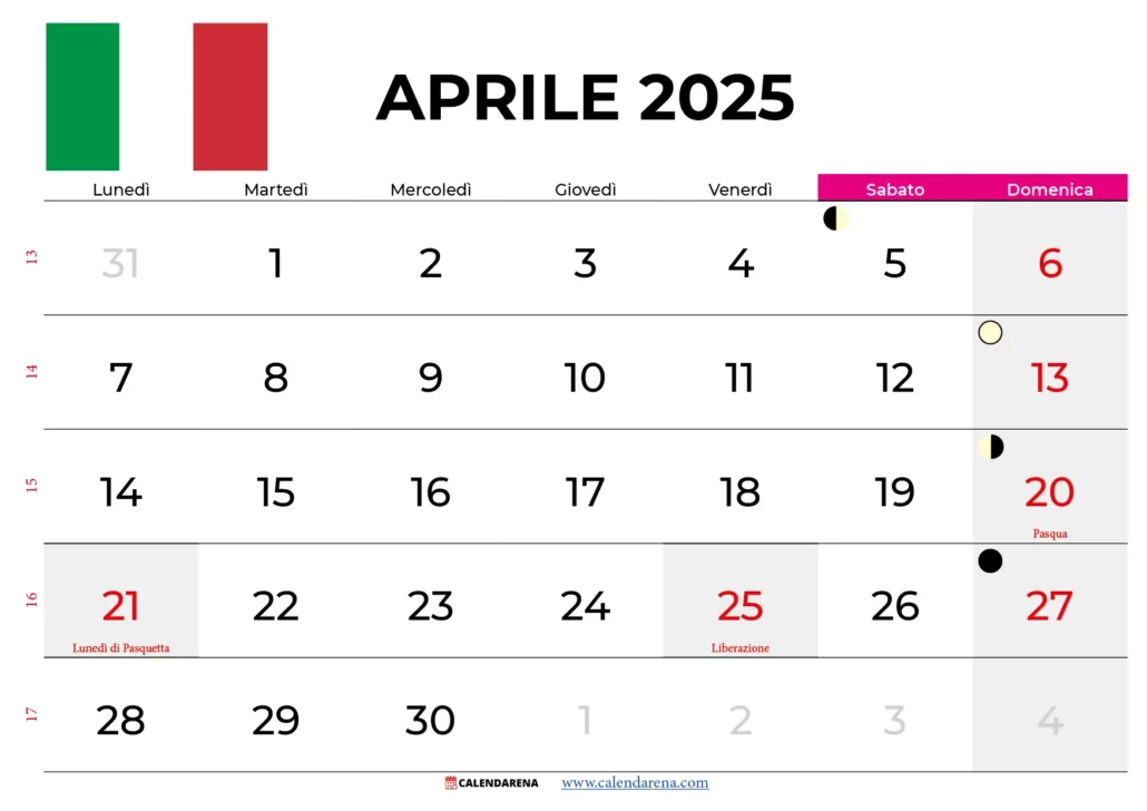 Calendario Aprile 2025