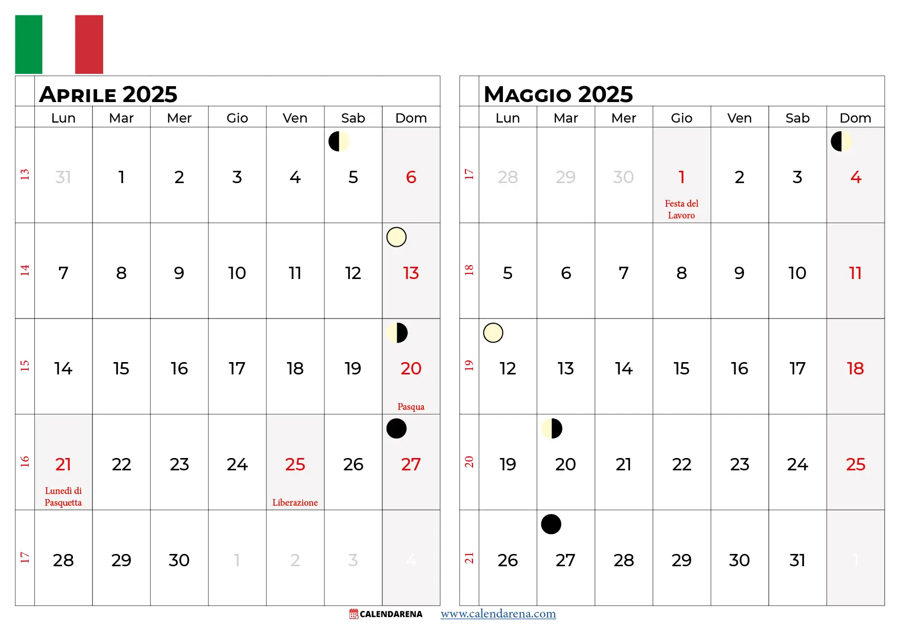 Calendario Aprile Maggio 2025