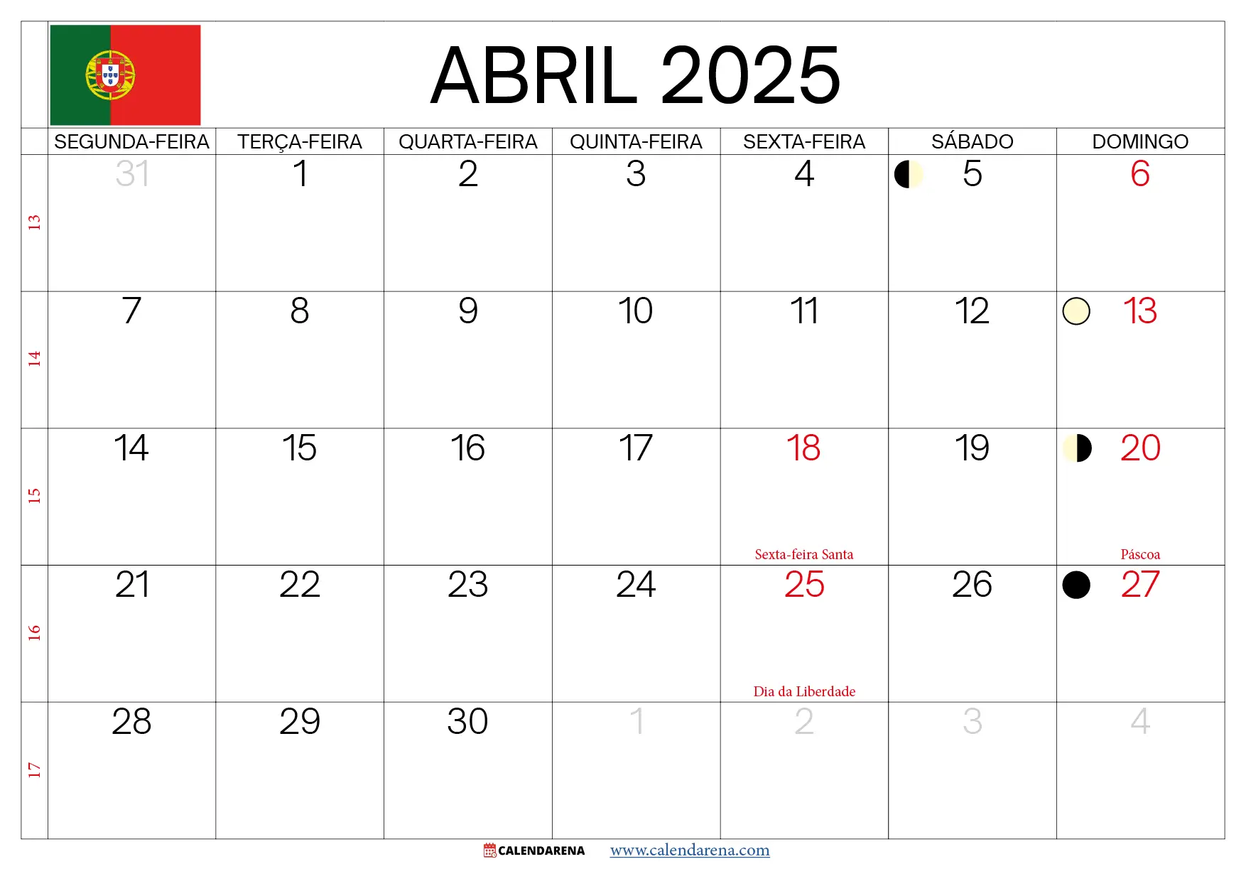 Calendário De Abril De 2024 Portugal