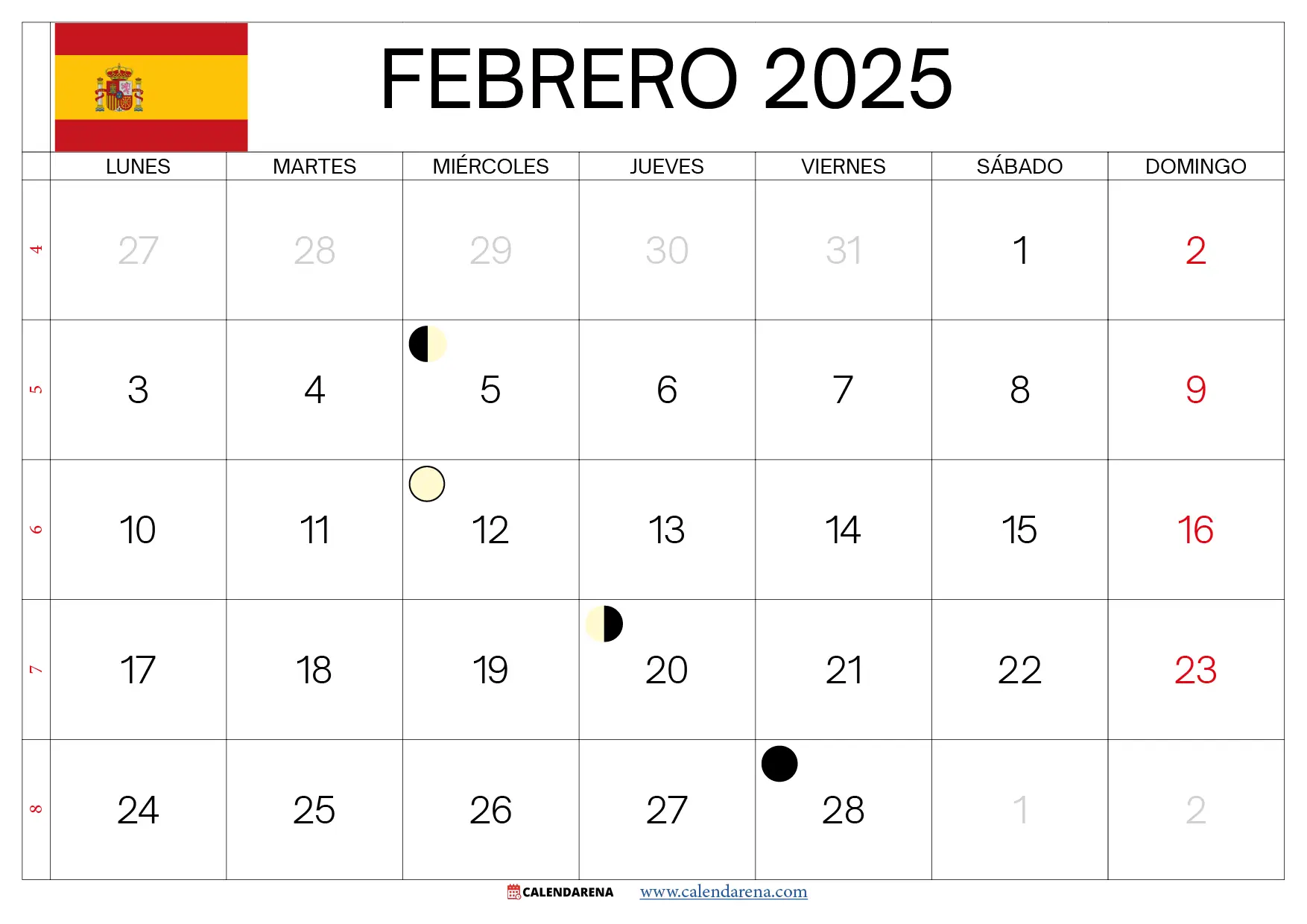 Calendario De Febrero 2025 España